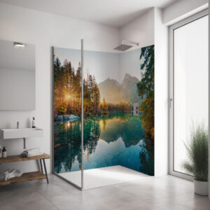 Eckset Duschrückwand „Bergsee Idylle“ BS_18_21