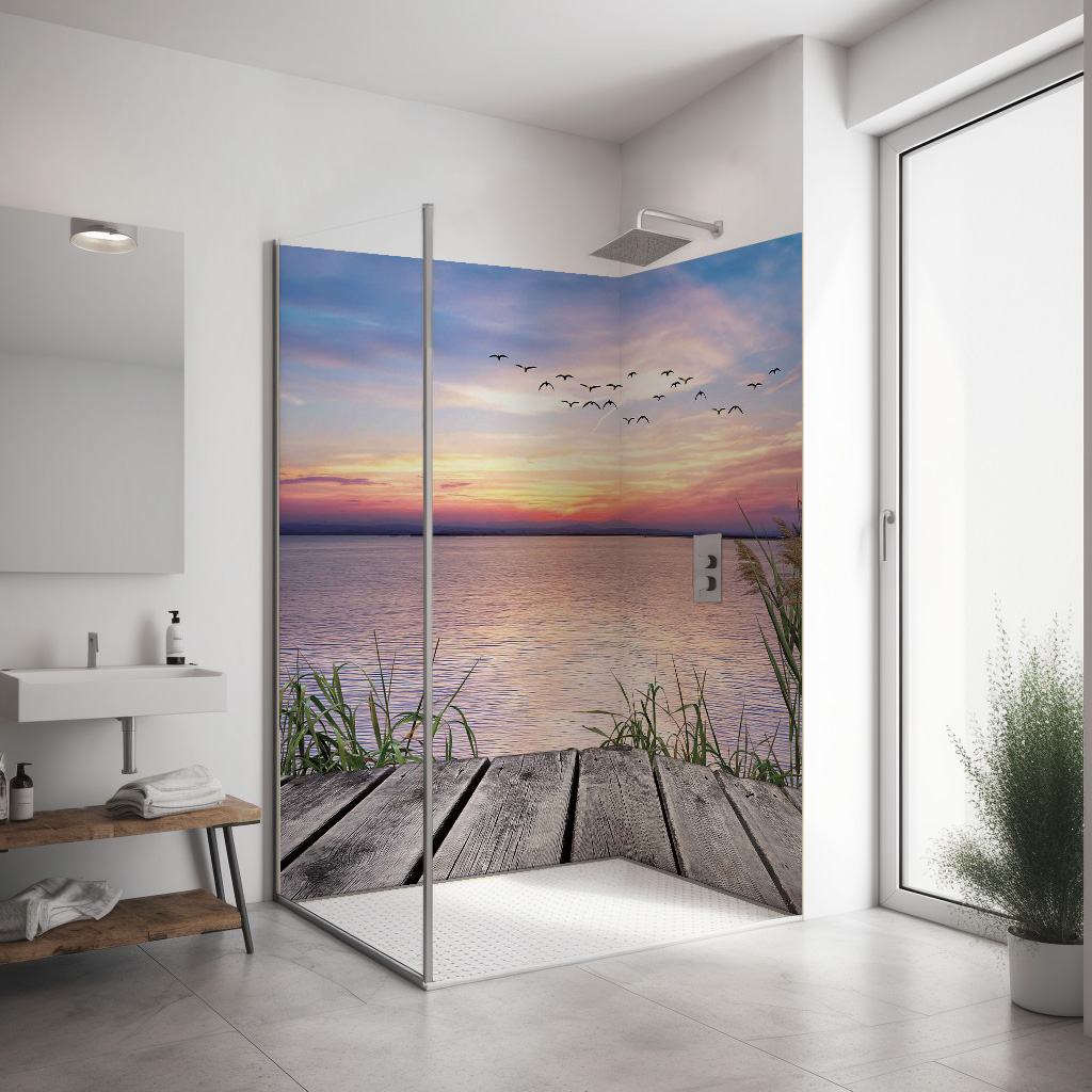 Eckset Duschrückwand “Sonnenuntergang” MAR_18_21