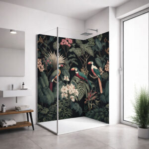 set de esquina panel de ducha sin juntas ”Tropischer Dschungel mit Papageien” DES_93_23