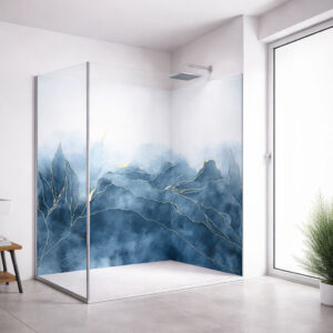 set de esquina panel de ducha sin juntas ”Abstrakte Landschaft Blau-Gold” EXK_05_21A
