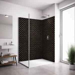 set de esquina panel de ducha sin juntas ”Art-Déco Schuppenmuster Schwarz-Gold” EXK_10_21B