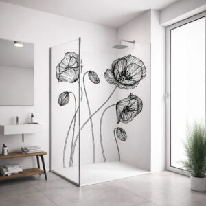 set de esquina panel de ducha sin juntas ”Mohnblumen Line Art” SW_09_19