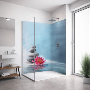 set de esquina panel de ducha sin juntas ”Lotusblute mit Zen-Steinen” ZEN_11_16