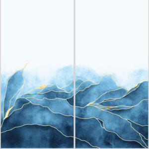 Alternative view of set de esquina panel de ducha sin juntas ”Abstrakte Landschaft Blau-Gold” EXK_05_21A