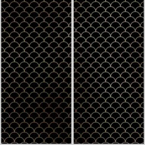 Alternative view of set de esquina panel de ducha sin juntas ”Art-Déco Schuppenmuster Schwarz-Gold” EXK_10_21B