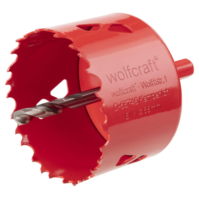 Bi-Metall-Lochsäge 68 mm — für Steckdosen und Schalter­dosen. Wolfcraft 5474000.