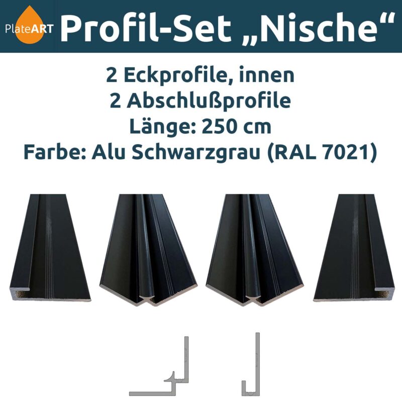 PlateART Set de perfiles de aluminio «Nicho», gris negro
