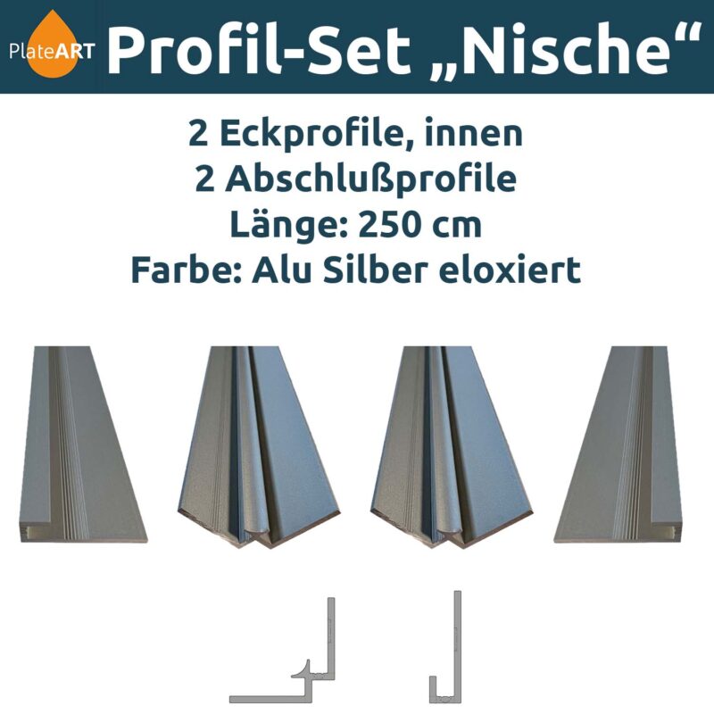 PlateART Set de perfiles de aluminio «Nicho», plata